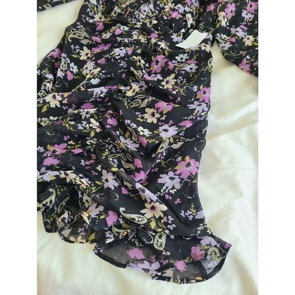 ASTR The Label Womens Stretch Chiffon Floral Print Kimba Mini Dress Black Medium - Picture 3 of 7
